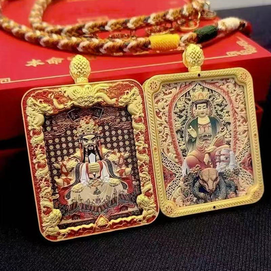 3D Gold Relief Blessing Amulet Pendant – 45x55mm